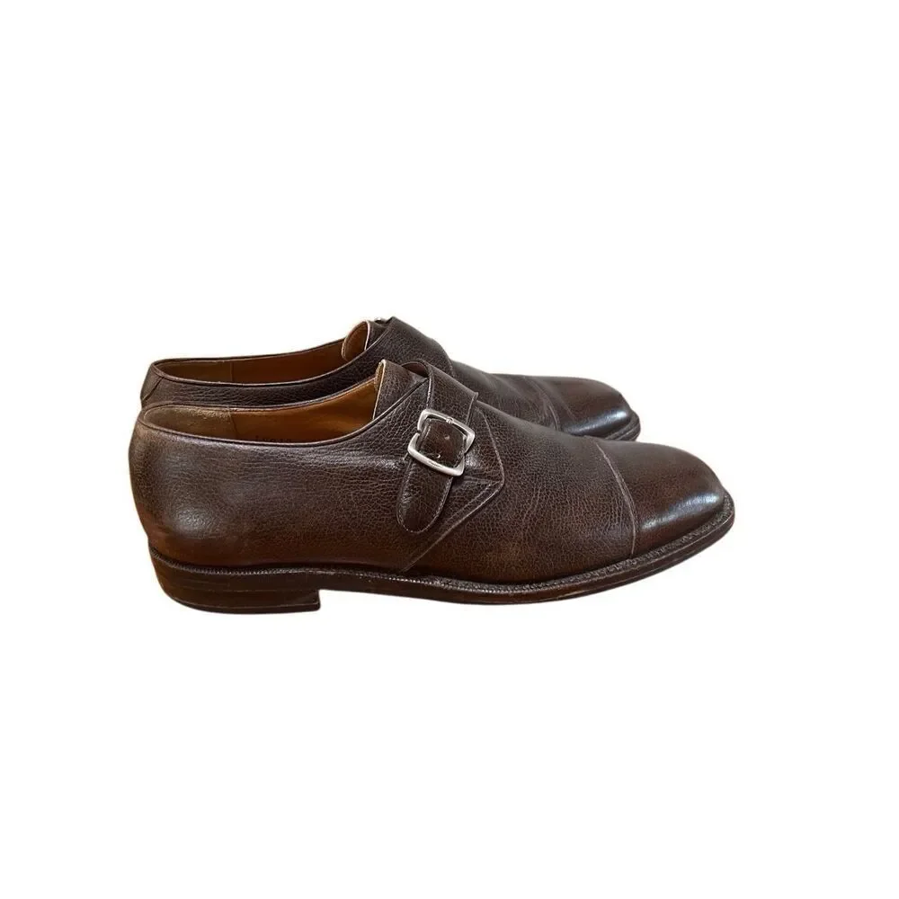 Salvatore Ferragamo Dark Brown Leather Plain Toe Monk Strap Oxford Size 11.5 D